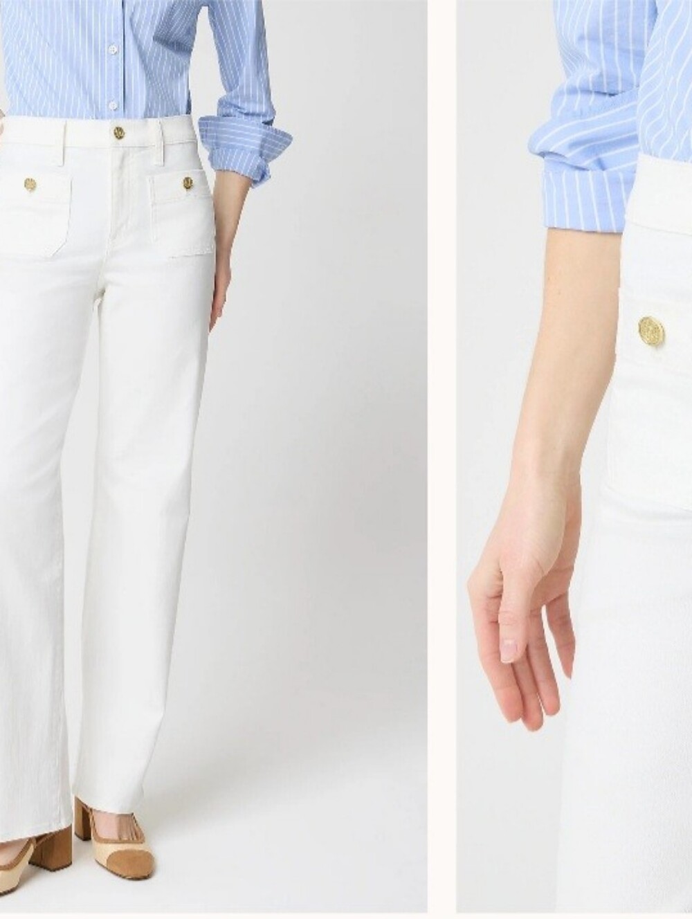 J. Crew White Wide-Leg Jeans with Gold Buttons